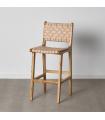 Beige wood teak-leather stool 45 x 57 x 95 cm