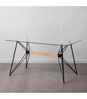 MESA COMEDOR NEGRO METAL-CRISTAL SALÓN 140 X 80 X 75 CM