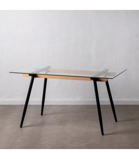 MESA COMEDOR NEGRO METAL-CRISTAL SALÓN 140 X 80 X 75 CM