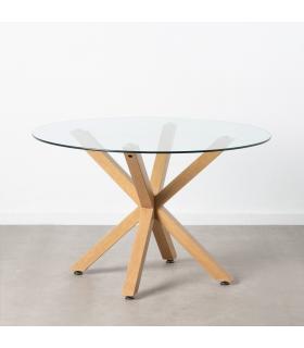 MESA COMEDOR NATURAL CRISTAL-METAL 120 X 120 X 76 CM