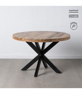 MESA COMEDOR NATURAL-NEGRO MADERA-HIERRO 120 X 120 X 79 CM