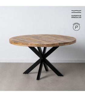MESA COMEDOR NATURAL-NEGRO MADERA-HIERRO 140 X 140 X 77 CM