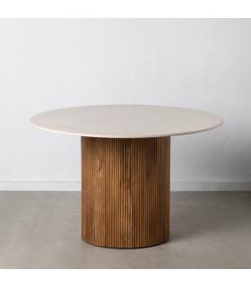 MESA COMEDOR NATURAL-CREMA MÁRMOL/MADERA 120 X 120 X 74 CM