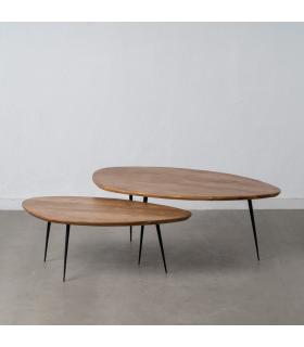 S/2 MESA CENTRO NATURAL MADERA-METAL 110 X 63 X 40 CM