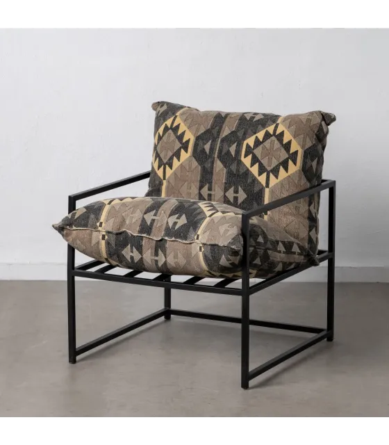 SILLÓN NEGRO-TAUPE TEJIDO-METAL SALÓN 70 X 84 X 86 CM
