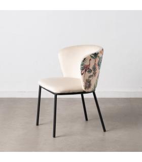 SILLA PAVO REAL BEIGE TEJIDO-METAL SALÓN 58 X 52 X 77 CM