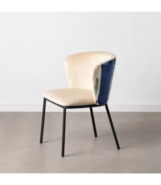 SILLA ABSTRACTO VERDE-BEIGE TEJIDO-METAL 58 X 52 X 77 CM