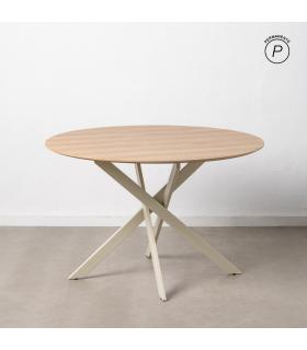 MESA COMEDOR NATURAL-CREMA DM-METAL 120 X 120 X 75 CM