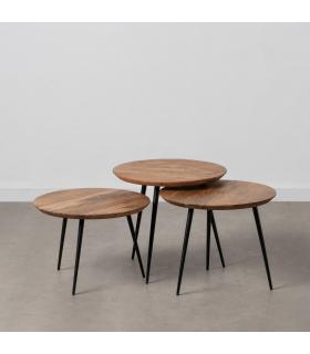 S/3 MESA CENTRO NATURAL MADERA-METAL 50 X 50 X 45 CM