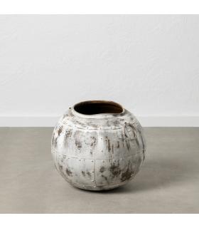 VASIJA BLANCO ROZADO METAL DECORACIÓN 48 X 48 X 43 CM