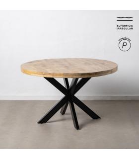 MESA COMEDOR NATURAL-NEGRO MADERA-HIERRO 130 X 130 X 77 CM