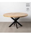 MESA COMEDOR NATURAL-NEGRO MADERA-HIERRO 150 X 150 X 77 CM