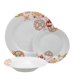 VAJILLA 18 PIEZAS BURDEOS-MOSTAZA 1 CM