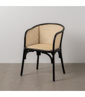SILLA NEGRO-NATURAL MADERA-RATÁN 56 X 58 X 77 CM