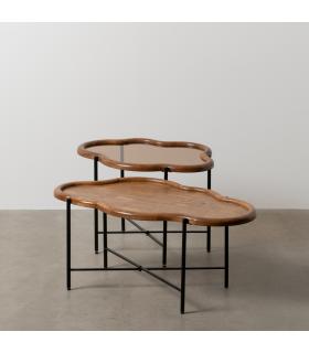 S/2 MESA CENTRO NATURAL MADERA / CRISTAL 89 X 50 X 40 CM