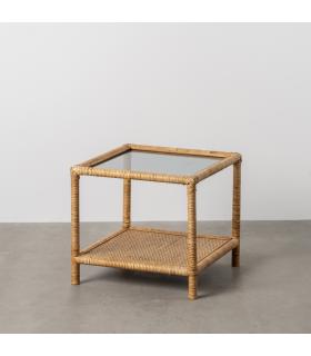 MESA AUXILIAR NATURAL RATÁN / CRISTAL 50 X 50 X 45 CM