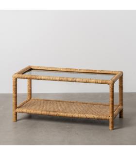 MESA CENTRO NATURAL RATÁN / CRISTAL 90 X 40 X 42 CM