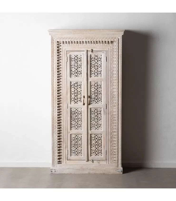 Wardrobe branco punho de madeira 100 x 40 x 190 cm