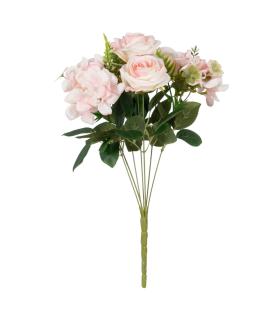 BOUQUET ROSAS ROSA PVC-TEJIDO DECORACIÓN 43 CM