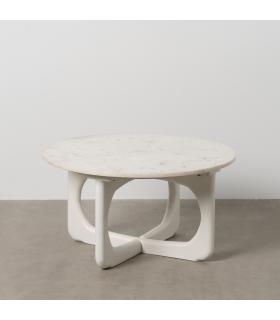 MESA CENTRO BLANCO MÁRMOL/MADERA SALÓN 75 X 75 X 40 CM