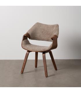SILLA BEIGE-MARRÓN TEJIDO-MADERA 61 X 56 X 82 CM