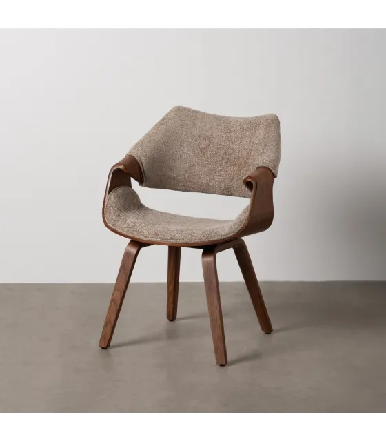 SILLA BEIGE-MARRÓN TEJIDO-MADERA 61 X 56 X 82 CM