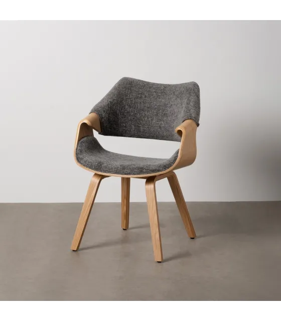 SILLA GRIS-NATURAL TEJIDO-MADERA 61 X 56 X 82 CM