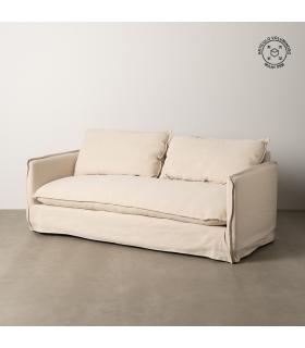 SOFÁ 3 PLAZAS CREMA TEJIDO-MADERA 200 X 95 X 85 CM