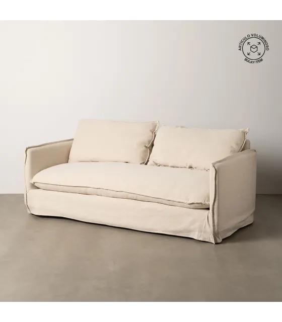 SOFÁ 3 PLAZAS CREMA TEJIDO-MADERA 200 X 95 X 85 CM