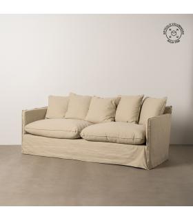 SOFÁ 3 PLAZAS BEIGE TEJIDO-MADERA 216 X 94 X 93 CM