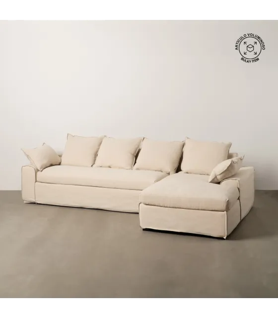 CHAISE-LOUNGER CREMA TEJIDO-MADERA 300 X 161 X 90 CM