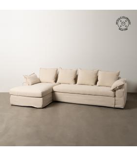 CHAISE-LOUNGER CREMA TEJIDO-MADERA 300 X 161 X 90 CM