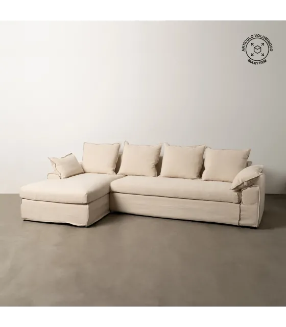 CHAISE-LOUNGER CREMA TEJIDO-MADERA 300 X 161 X 90 CM