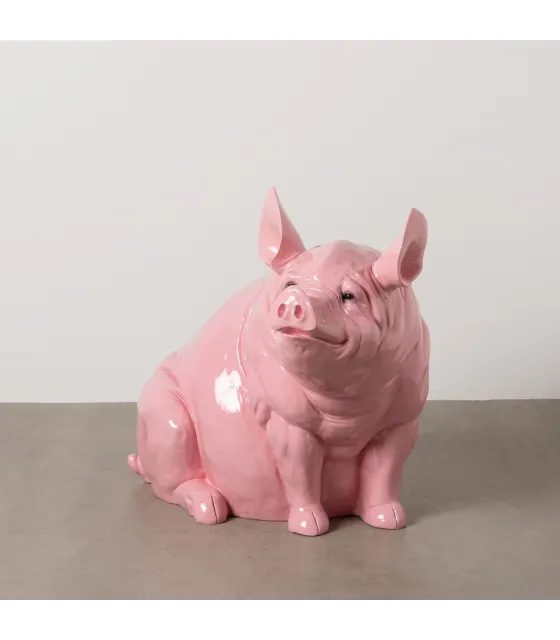 FIGURA CERDO ROSA RESINA 95 X 59 X 79 CM