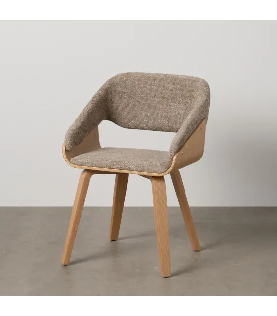 SILLA BEIGE-MARRÓN TEJIDO-MADERA 51 X 55 X 75 CM