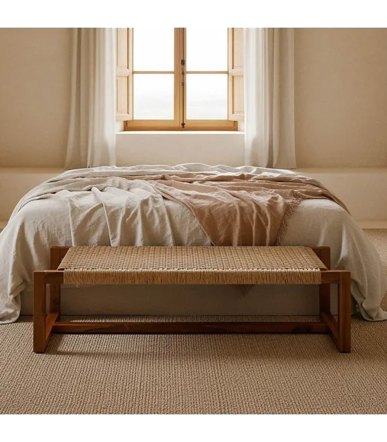 BANQUETA NATURAL MADERA DE TECA SALÓN 138 X 49 X 36 CM