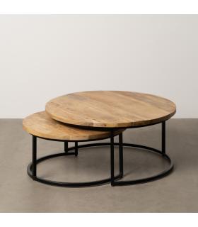 S/2 MESA CENTRO MARRÓN-NEGRO 90 X 90 X 40 CM