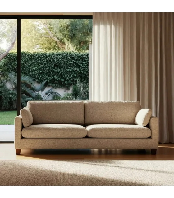 SOFÁ 3 PLAZAS BEIGE TEJIDO-MADERA 221 X 90 X 87 CM