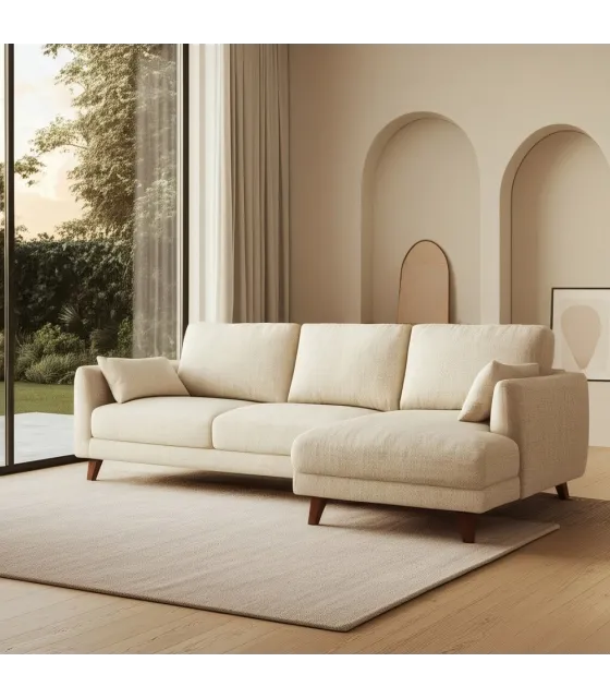 SOFÁ CHAISE LONGUE BEIGE TEJIDO-MADERA 240 X 155 X 86 CM