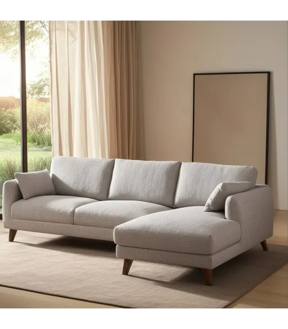 SOFÁ CHAISE LONGUE GRIS TEJIDO-MADERA 240 X 155 X 86 CM